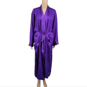 Victoria's Secret Gold Label Robe Purple Satin Floral Jacquard Vintage Medium